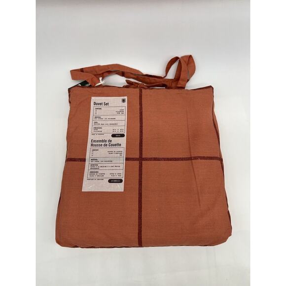 Urban Outfitters Distressed Checkered Duvet Set Twin XL Rust Orange - Picture 2 of 4